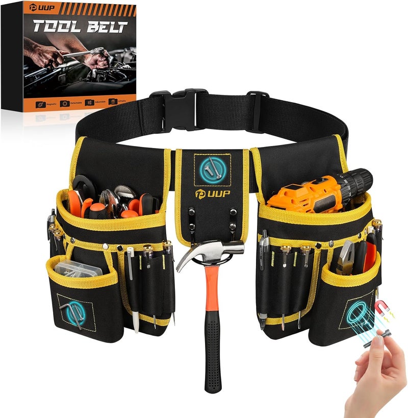 UUP Magnetic Tool Belt for Men, 26 Pockets Heavy Duty Tool Pouch, Valentine's Day Gifts, Magnet Holster Nail Utility Toolbelt Adjustable Waist Holder for Handyman Contractor Mechanic Plumber Carpentry - Image 1